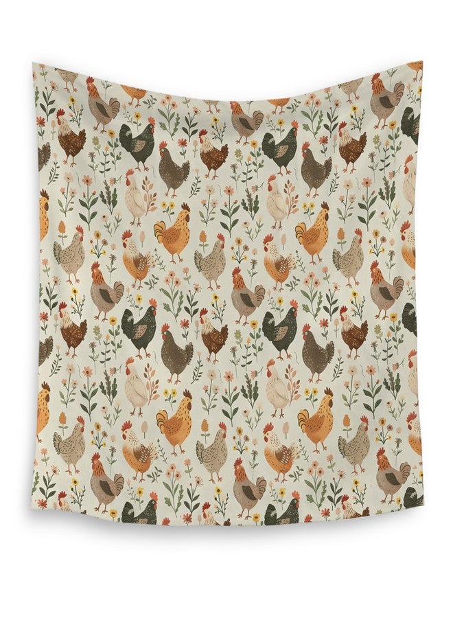 HUGANE Rustic Chicken Floral Tapestry, Farmhouse Chicken Flower Wall Tapestries, Cottagecore Botanical Farm Animal Rooster Hen Hanging Wall Decor for Bedroom Living Room Home Kitchen - Image 1